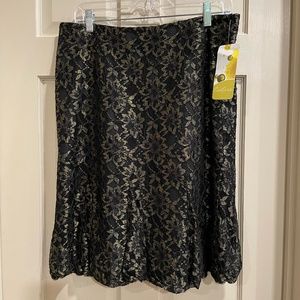 NWT Cartise Black and Gold Lace Flared Skirt
